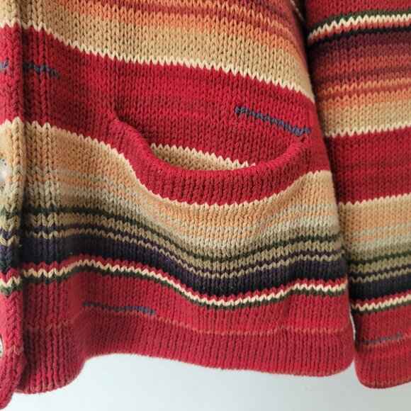 Ralph Lauren Hand Knit Southwest Aztec Print Red Striped Sweater Cardigan Shawl - Picture 10 of 10